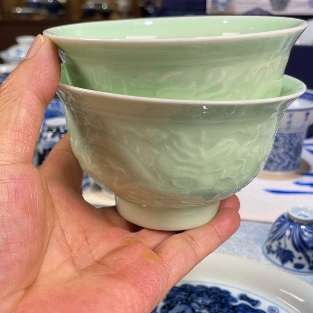杯柴窑烧制龙纹饭碗2只11.8公分