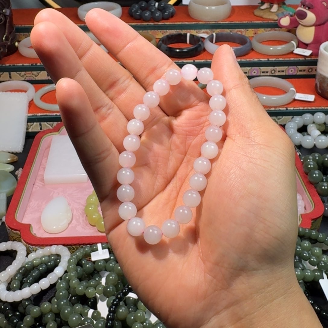 和田玉手串未镶嵌和田玉肉底卡8藕粉