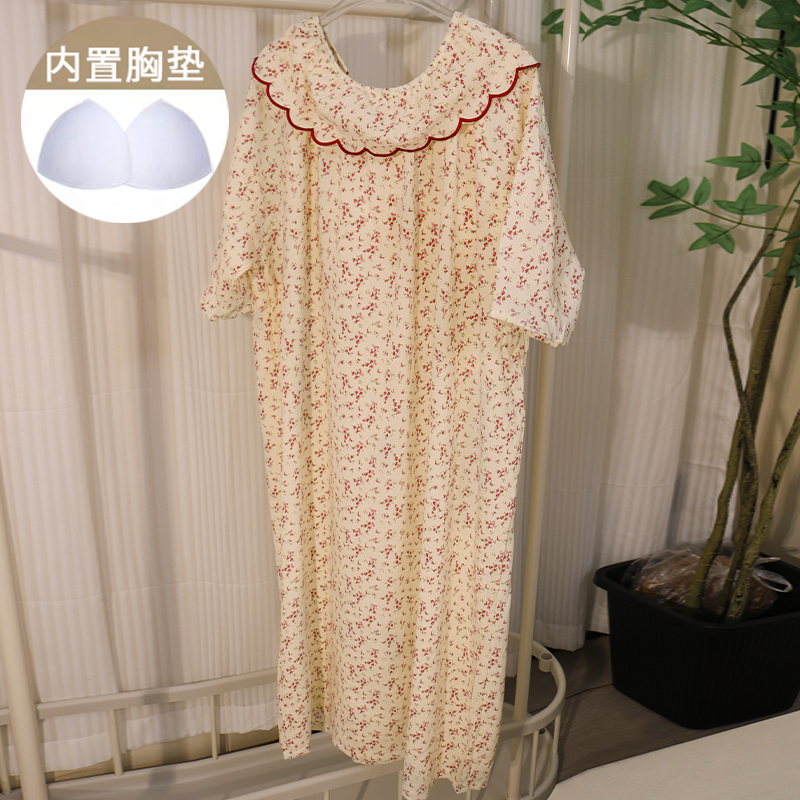 【带胸垫】网红爆款短袖小碎花夏甜美女宽松百搭睡裙长裙气质休闲