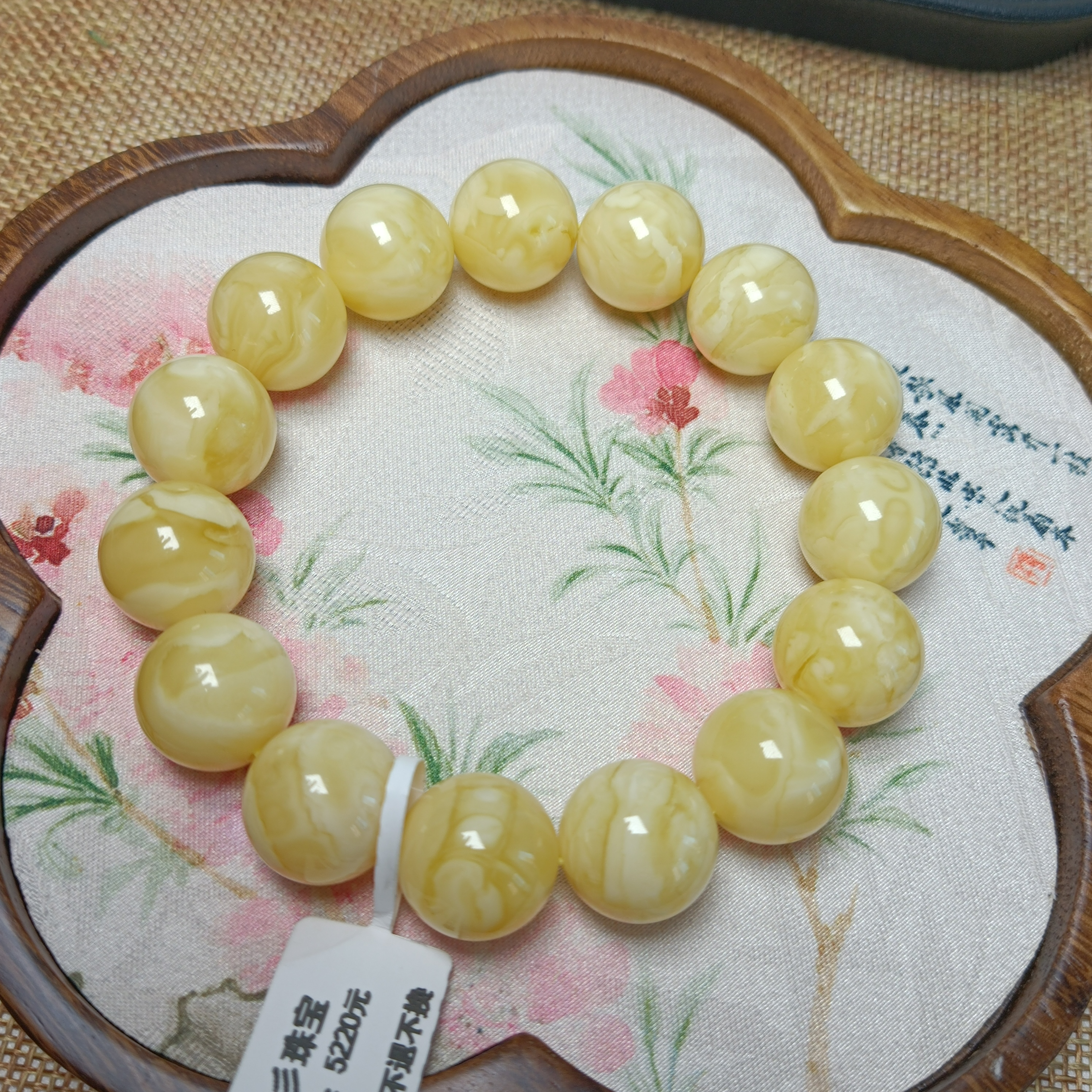 15+浓蜡妖花高货圆珠手串~俄料原矿~颗颗浓妖~5667