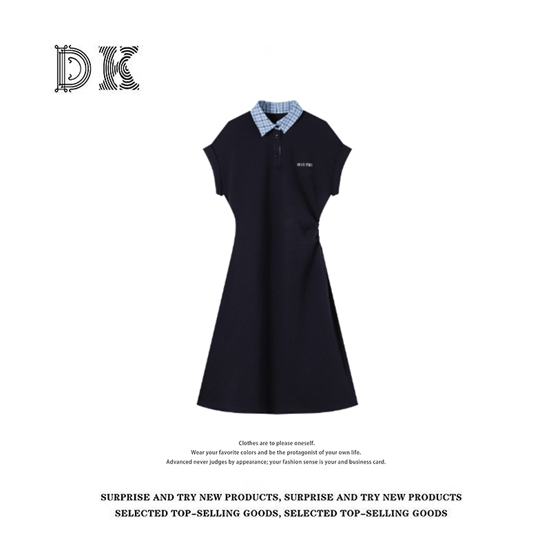 DK 2025夏季 女装设计感收腰显瘦拼接刺绣POLO领连衣裙 72520