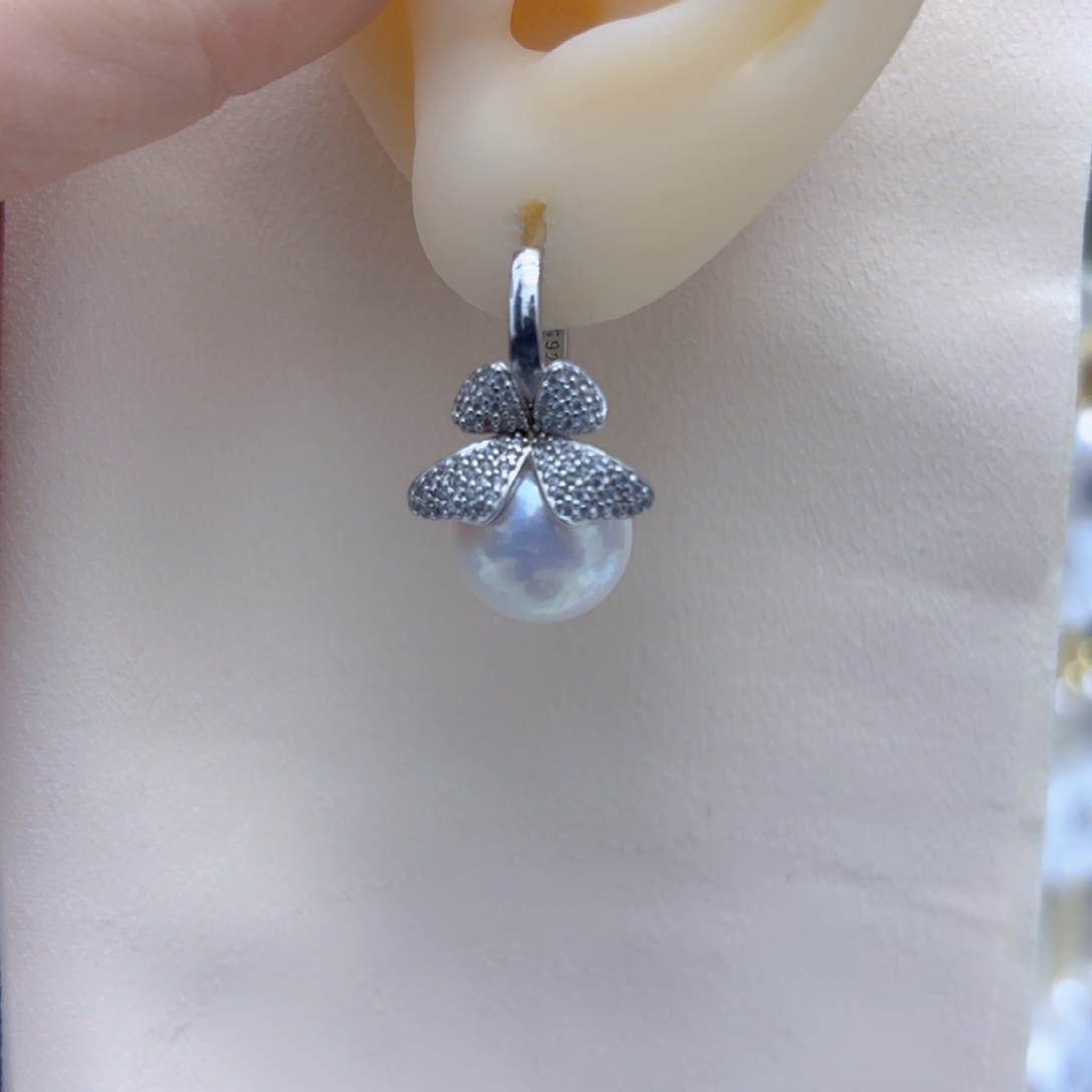 淡水珍珠耳饰银S925镶嵌