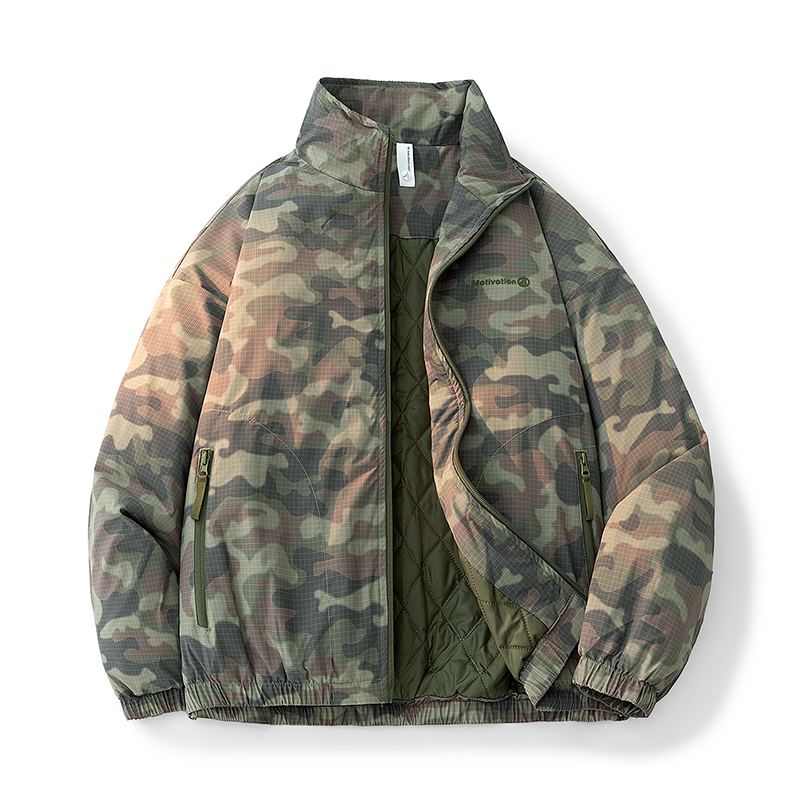 美式高街迷彩拼色保暖棉服男冬季刺绣双拉链防风防寒加厚夹克棉衣