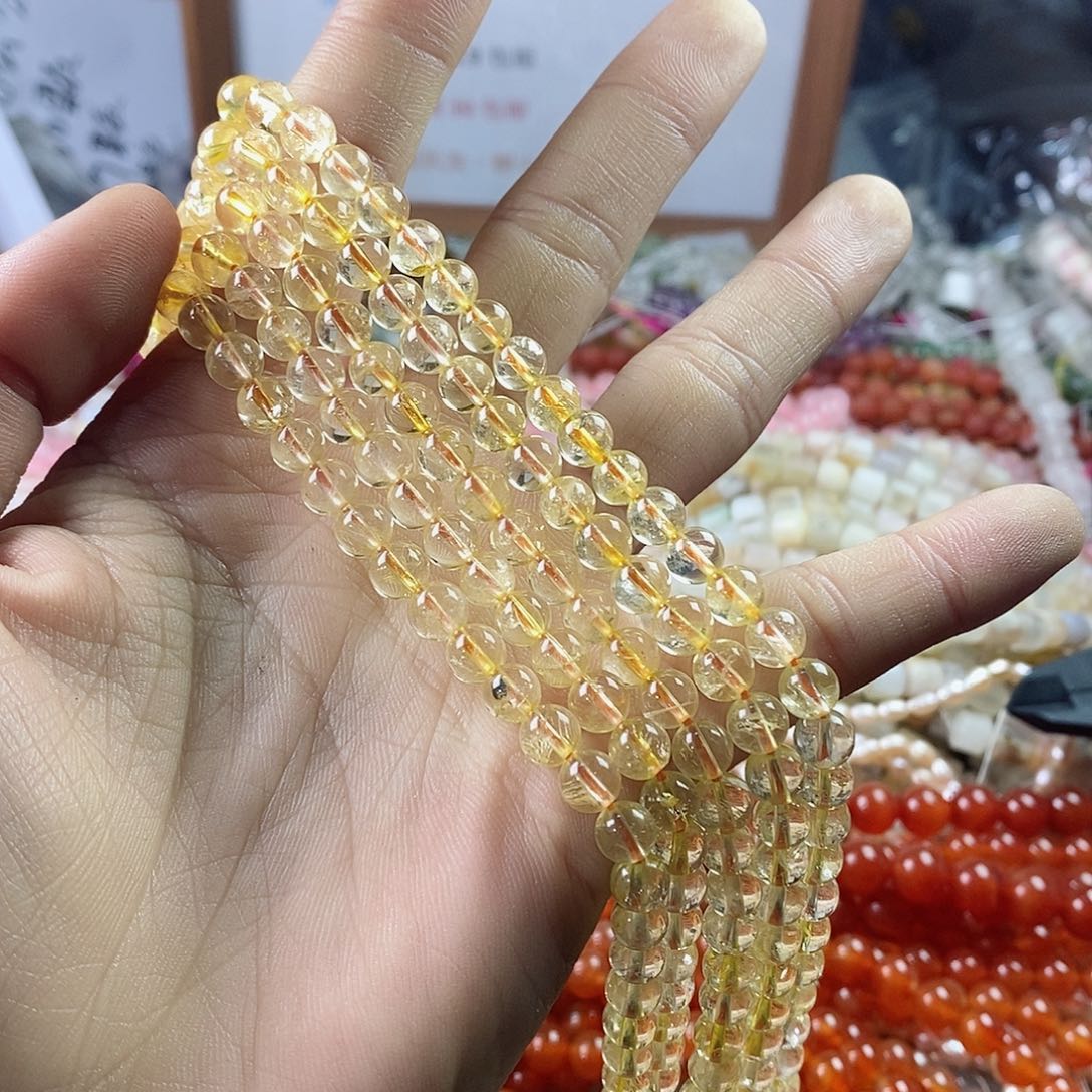 玛瑙/玉髓珠宝半成品未镶嵌一条天然6mm黄水晶圆珠