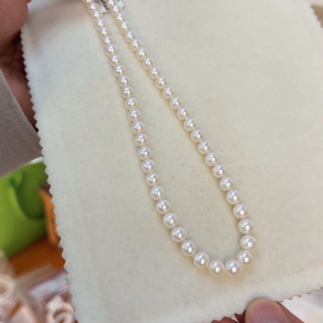 颈饰淡水珍珠银S925镶嵌7-8无核极光镜面正圆无暇炫彩冷白