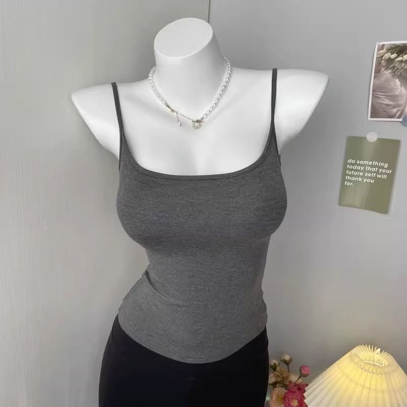 秋冬升级版磨绒外扩bra吊带背心保暖可拆卸胸垫打底无袖上衣外穿