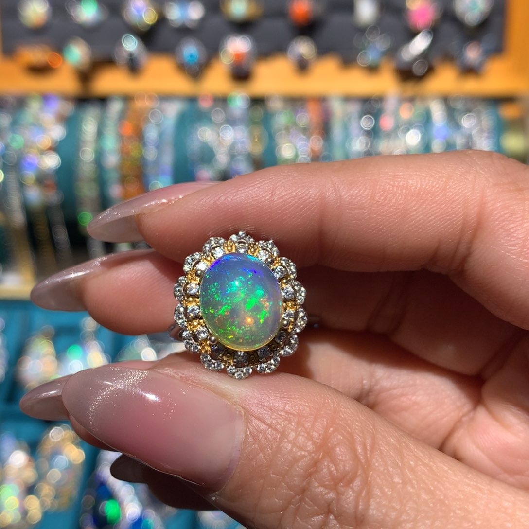 欧泊福利戒指银S925镶嵌