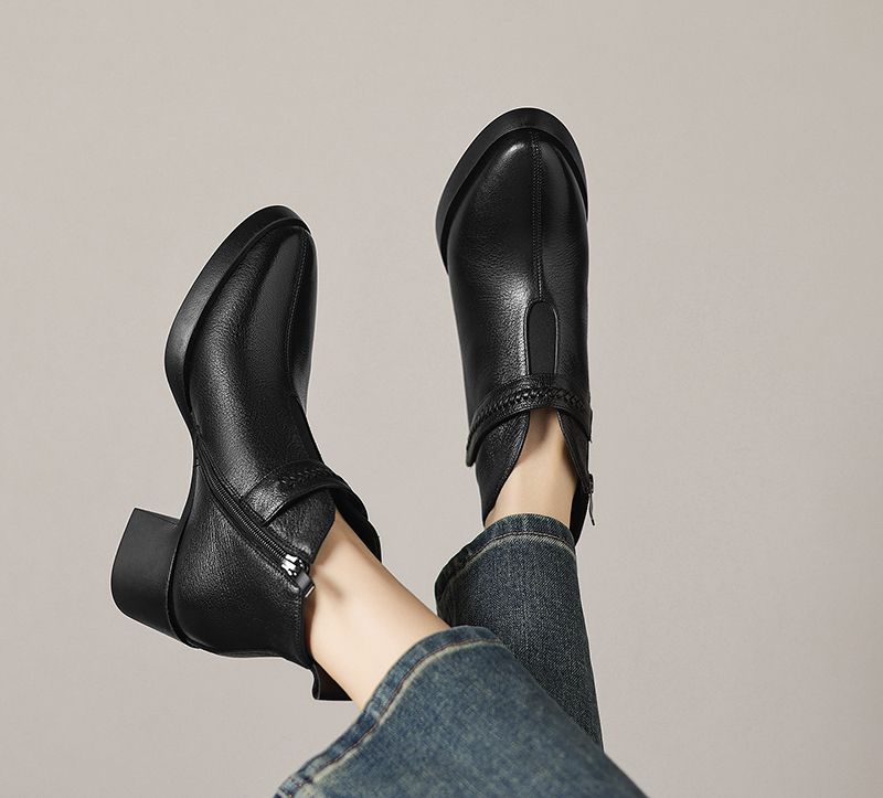 5.5秋冬纳帕皮短靴羊皮羊羔毛瘦瘦靴百搭中跟女靴子时尚百搭软底