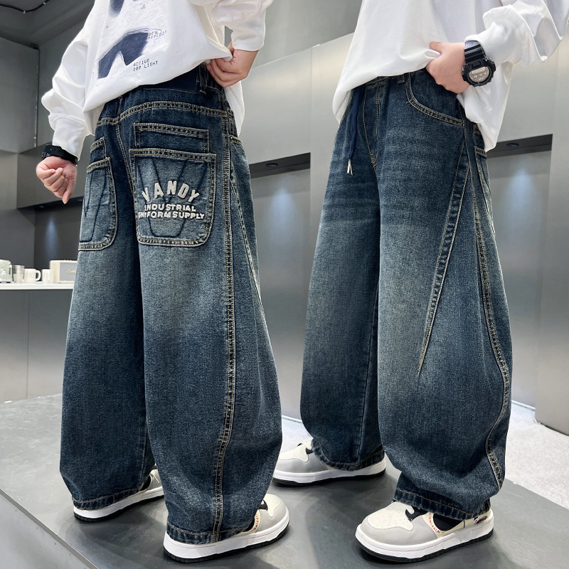 男童牛仔裤春秋款2025新款裤子中大童裤子秋季男孩直筒裤长裤洋气
