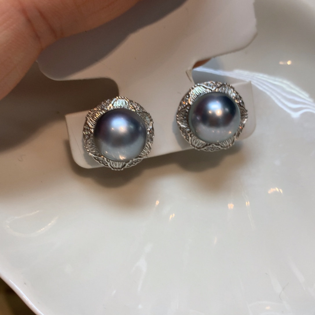 海水珍珠耳饰银S925镶嵌