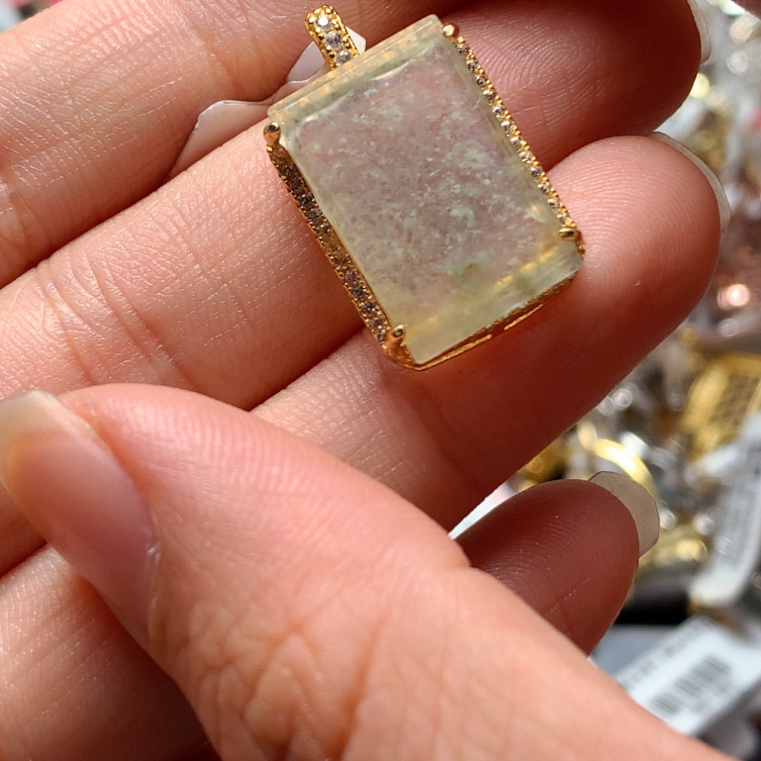 翡翠戒指银S925镶嵌天然翡翠吊坠