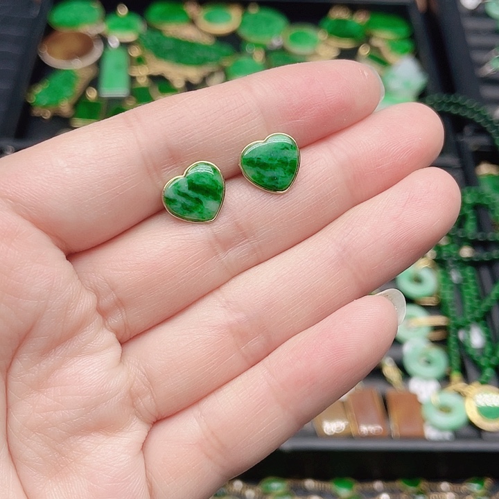 翡翠耳饰18K金镶嵌天然翡翠