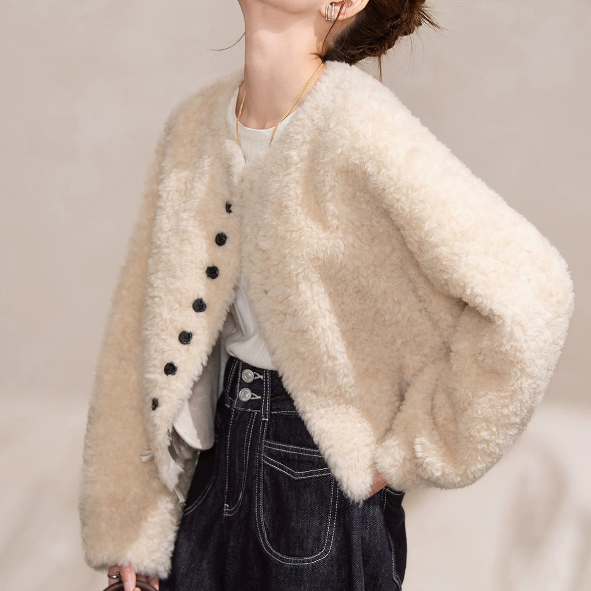 D067门店款米色毛毛外套918