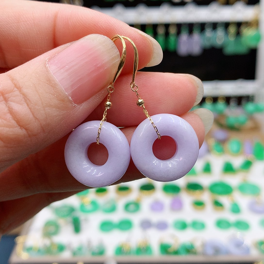 翡翠耳饰18K金镶嵌的