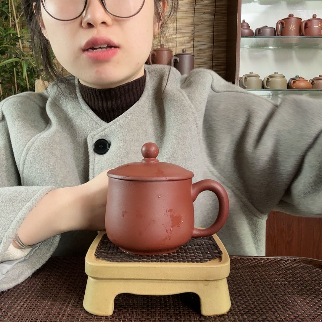 紫砂茶杯原矿共生矿紫泥小龙蛋办公杯没礼盒300CC左右