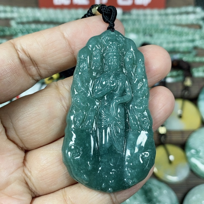 【闪购商品】翡翠颈饰未镶嵌玉吊坠翡翠玉双面鼠守护神千手观音