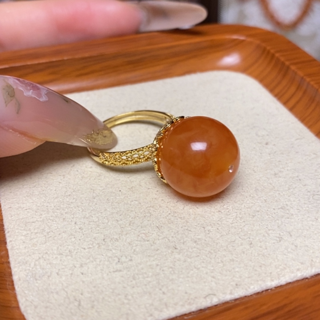 【闪购商品】银S925镀金镶嵌蜜蜡戒指