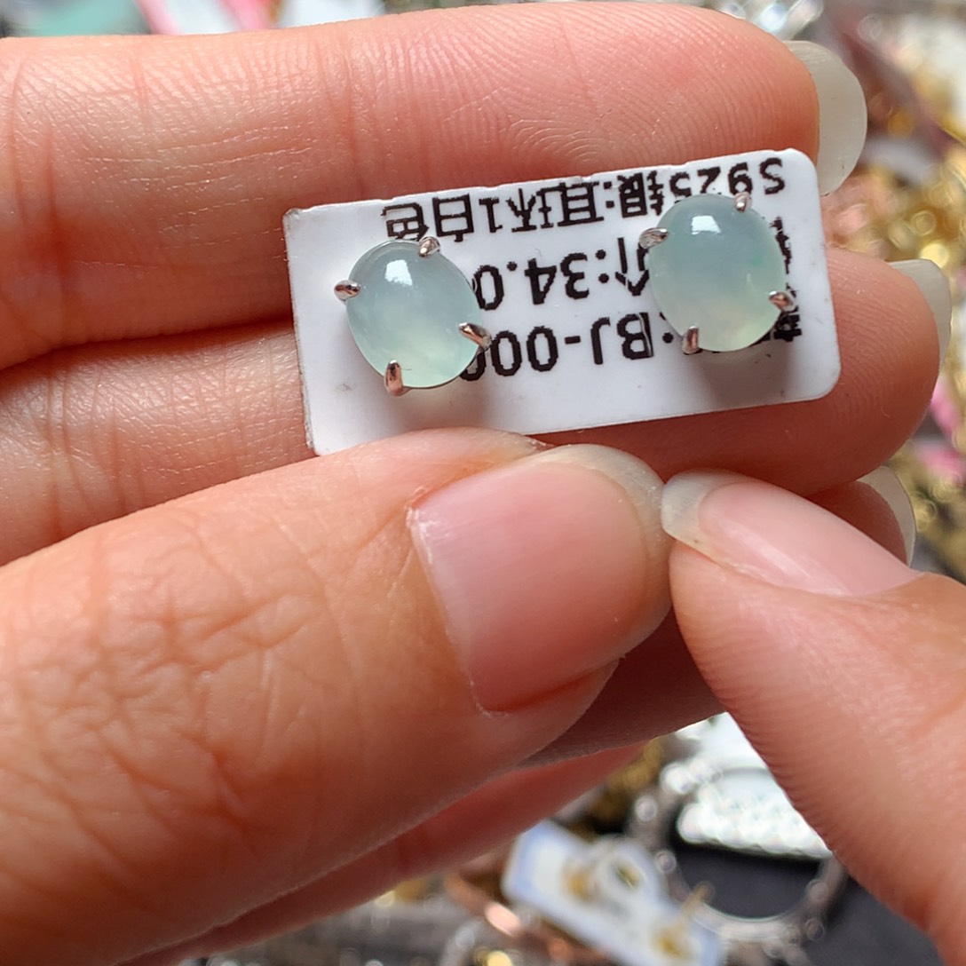 翡翠戒指银S925镶嵌天然翡翠耳饰