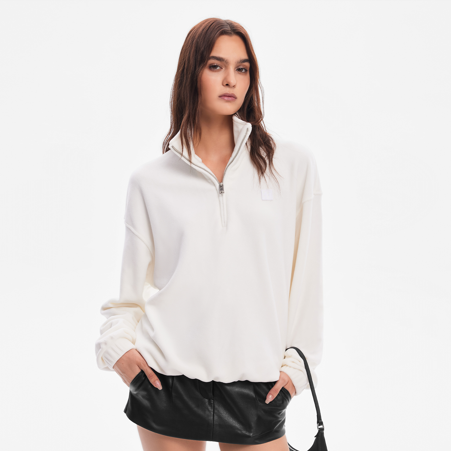 CALLED BACK【田曦薇同款】秋季新款长袖套头拉链立领卫衣女