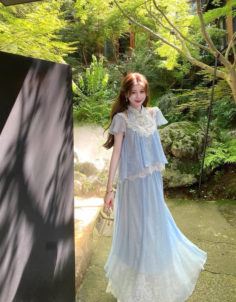 【蓝羽轻纱】新中式国风夏日清纯独特半裙小个子绝美套装女