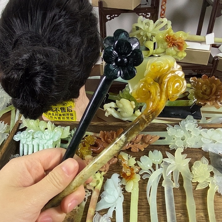 阿***叶蛇纹石玉未镶嵌发饰
