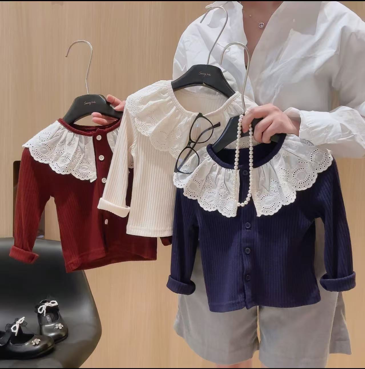 2025女童洋气上衣娃娃领女童长袖百搭上衣韩版女孩圆领衣服