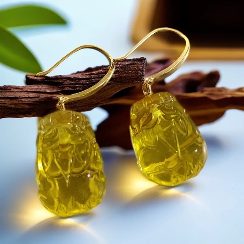 琥珀金珀耳坠手工气质百搭时尚