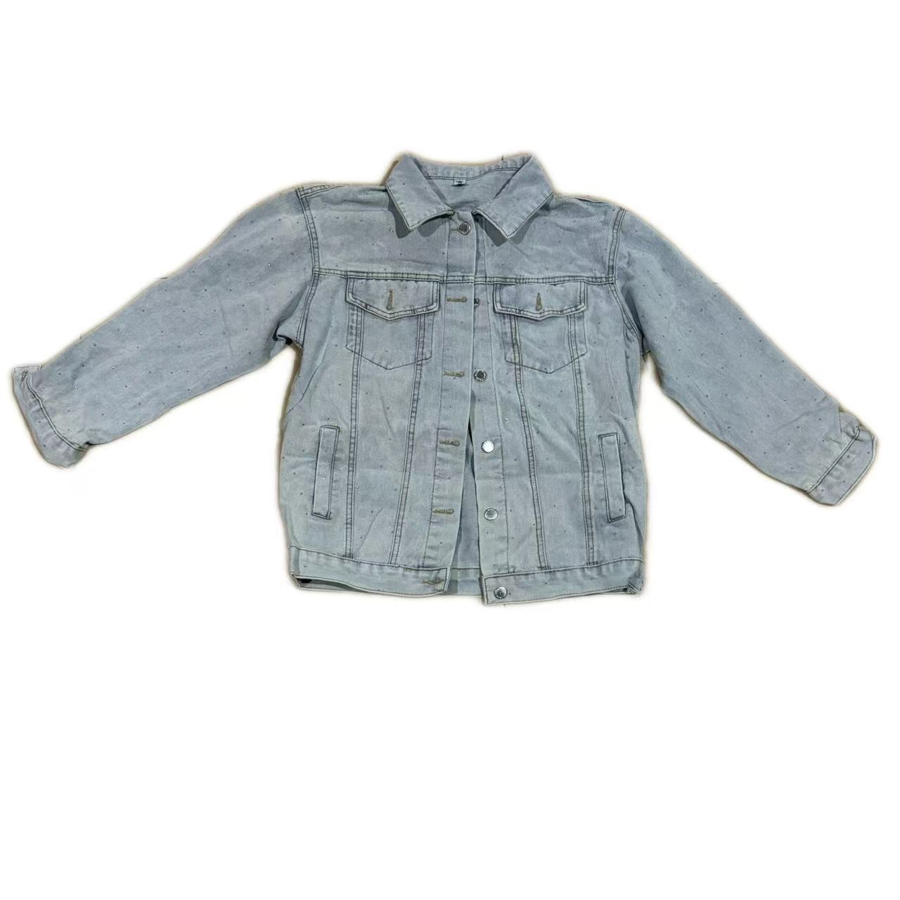 07欧货春秋新款韩版立体花朵刺绣链设计感宽松长袖牛仔外套