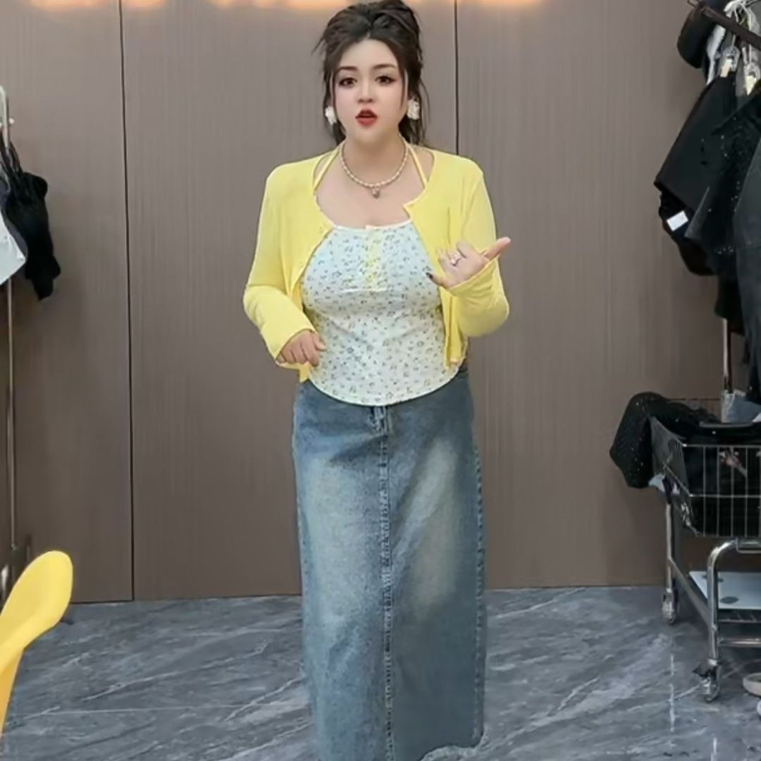 纯欲2025辣妹碎花两件套红色吊带背心夏季开衫短款套装上衣