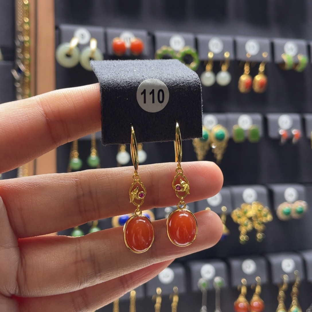 舒***语南红玛瑙银S925镶嵌耳饰110号