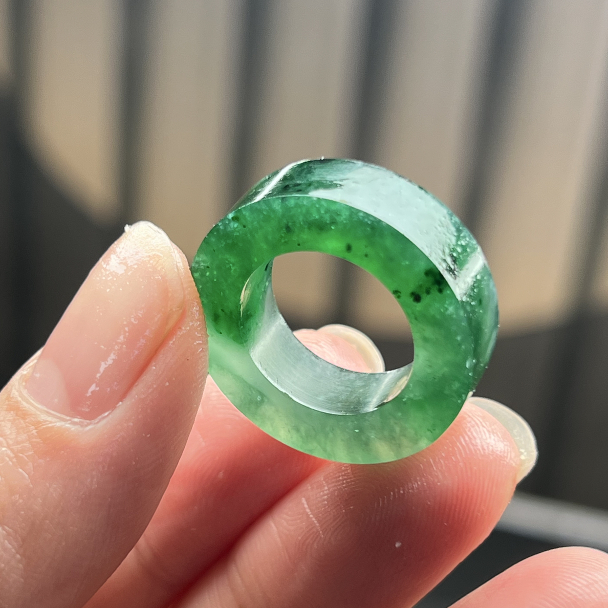 【杨玉环】天然A货毛货翡翠戒指半山水绿戒指可定制8圈指环