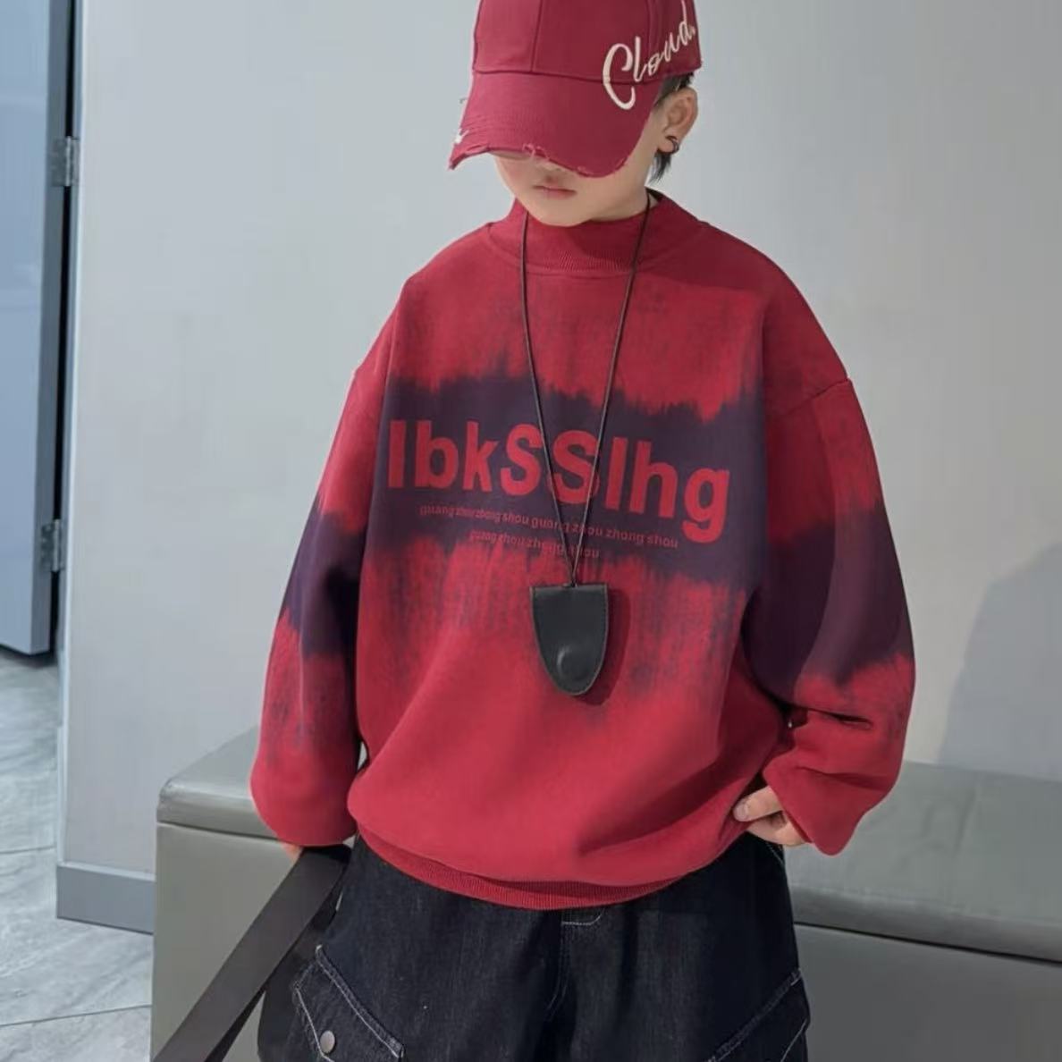 【加绒】儿童卫衣圆领秋冬洋气中大童韩版男女童百搭宽松高领卫衣