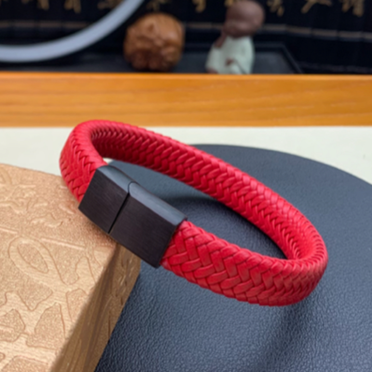 钛钢皮质手链 复古中国风红色本命年生肖蛇个性定制男女情侣手环