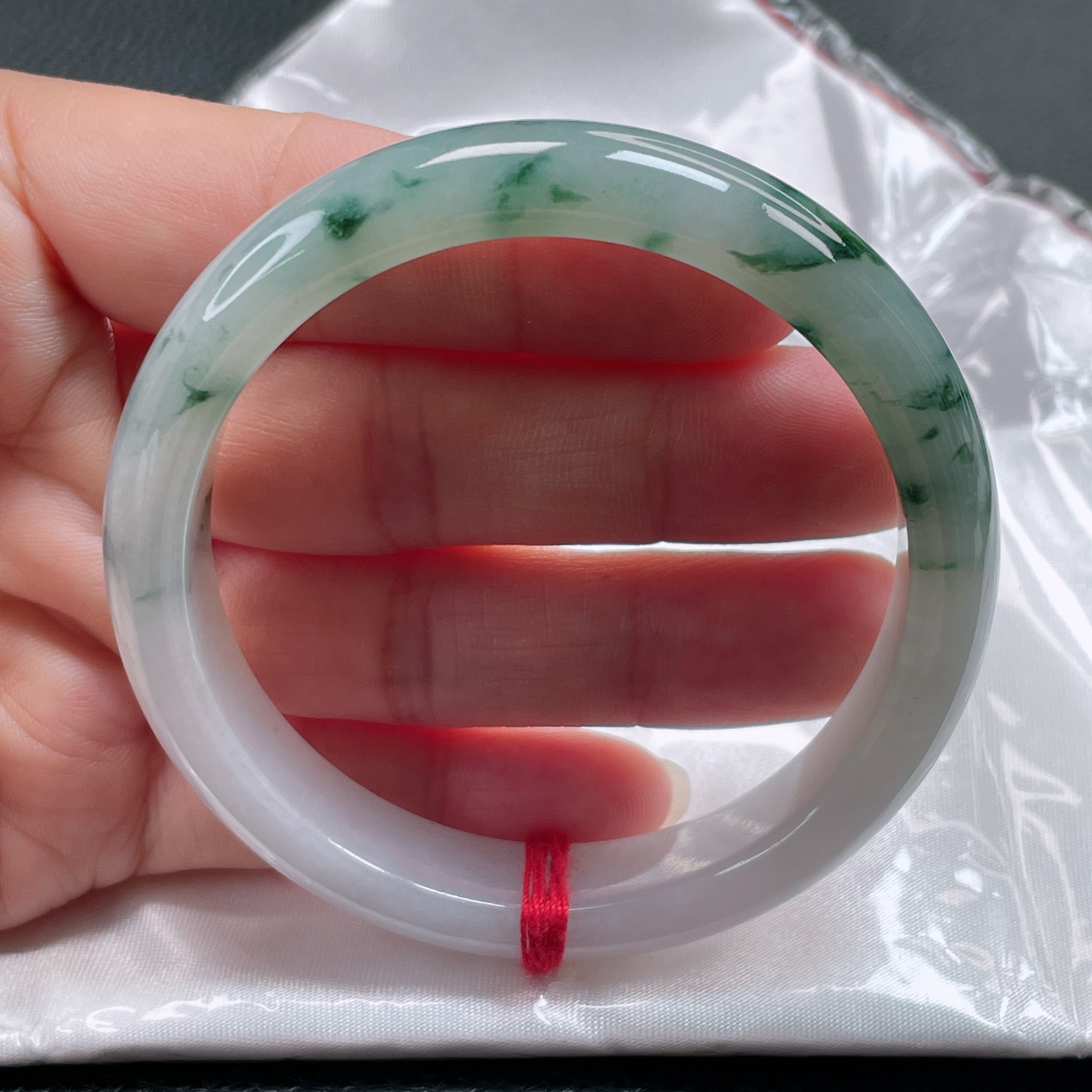 1801缅甸天然翡翠A货54圈半山半水冰飘花手镯时尚百搭少女款精美