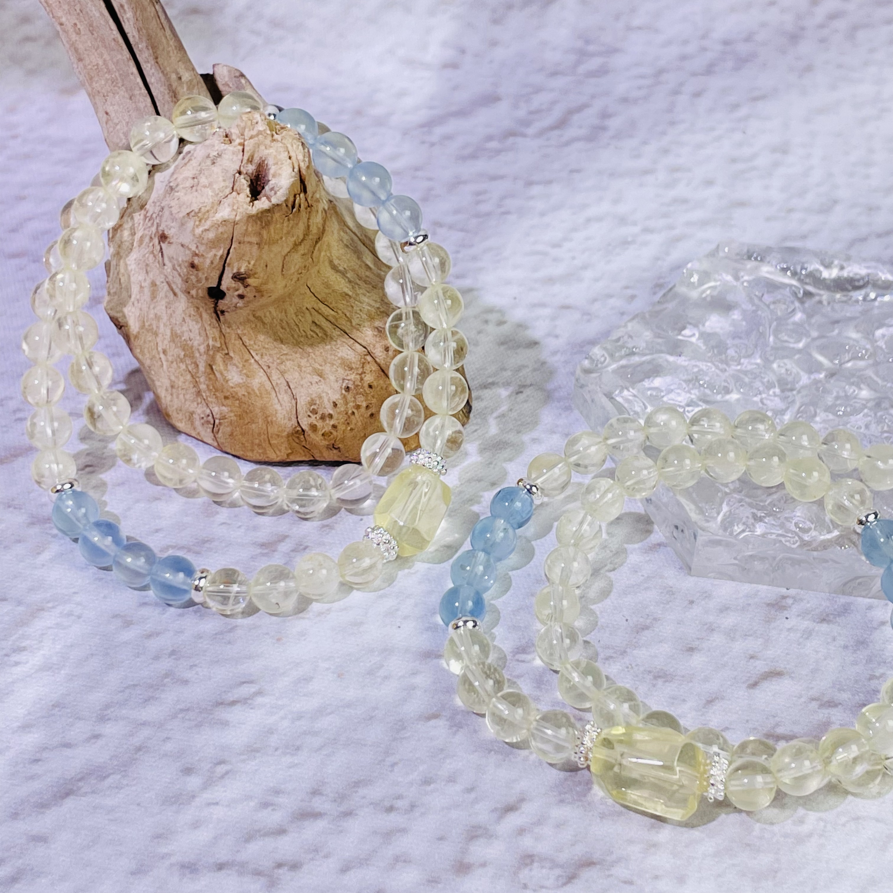 【钱多多Plus】黄水晶海蓝5mm双圈手串面小仙多样性发其一Z