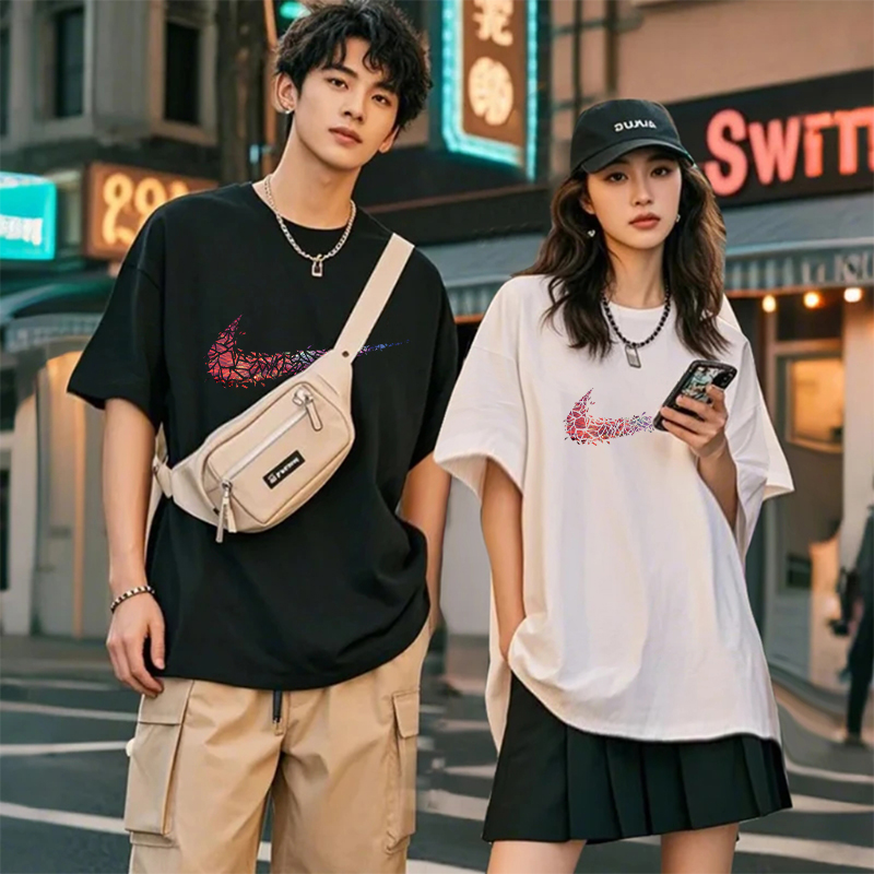 013联名款潮牌T恤男女同款时尚百搭圆领印花t恤短袖裂勾