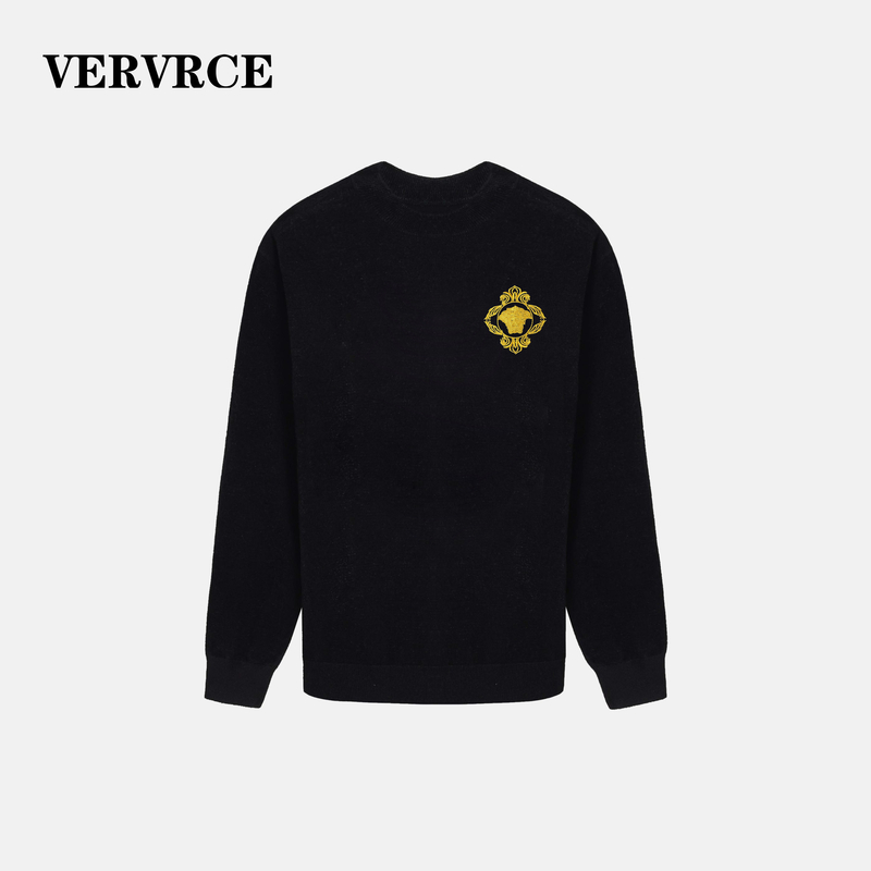 VERVRCE/Falling高级感长袖圆领经典小标刺绣男士天鹅绒毛衣休闲