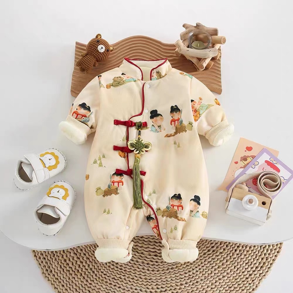 婴儿秋冬款棉服连体衣宝宝冬季外出服哈衣新生儿满月百天衣服冬装