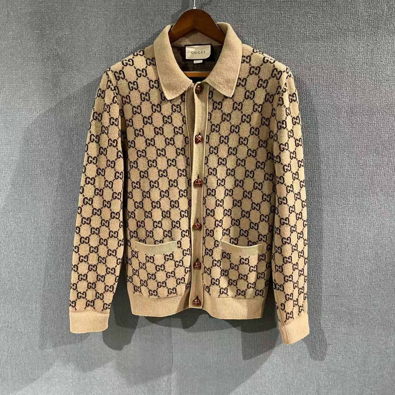 未使用 GUCCI/古驰 （pm）满印提花羊毛开衫毛衣 全新s码/4974