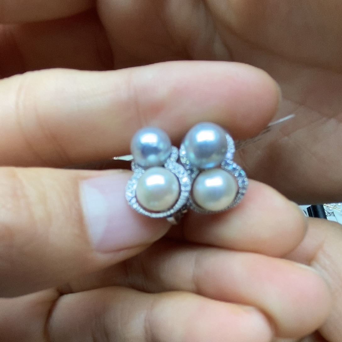 海水珍珠银S925镶嵌耳饰@@E0042