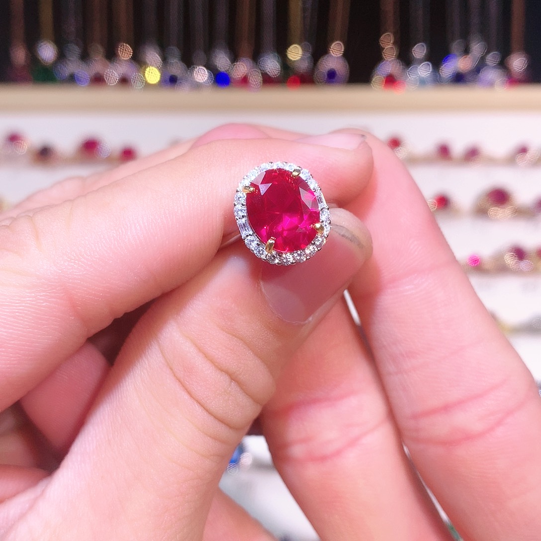 红宝石戒指银S925镶嵌