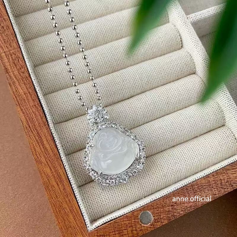 铜合金项链 莹润笑面新中式冰透吊坠项链【X996】