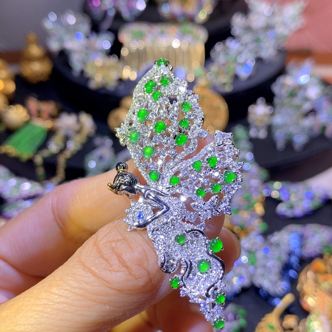 吊坠(不含链)银S925镶嵌翡翠