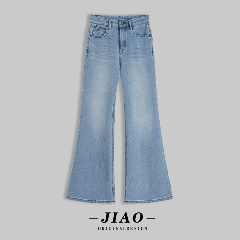 雾蓝调不贴腿微喇牛仔裤女秋冬新款高腰弹力显瘦宽松简筒大板长裤