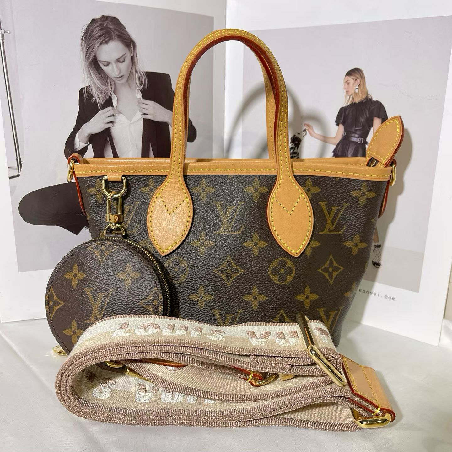 95新 LouisVuitton/路易威登 lv 老花neverfull bb 芯片款