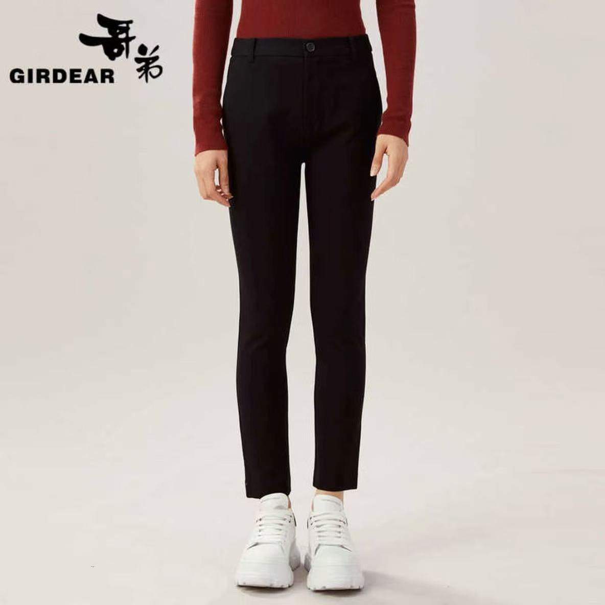 GIRDEAR/哥弟新款简约时髦显瘦中腰百搭九分小黑裤女士1100389