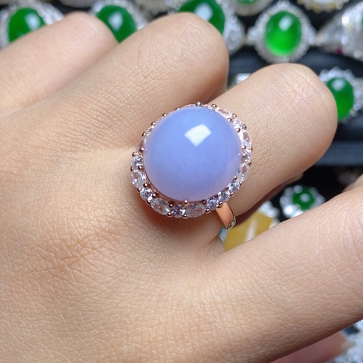 翡翠银S925镶嵌挂件紫蛋面女戒