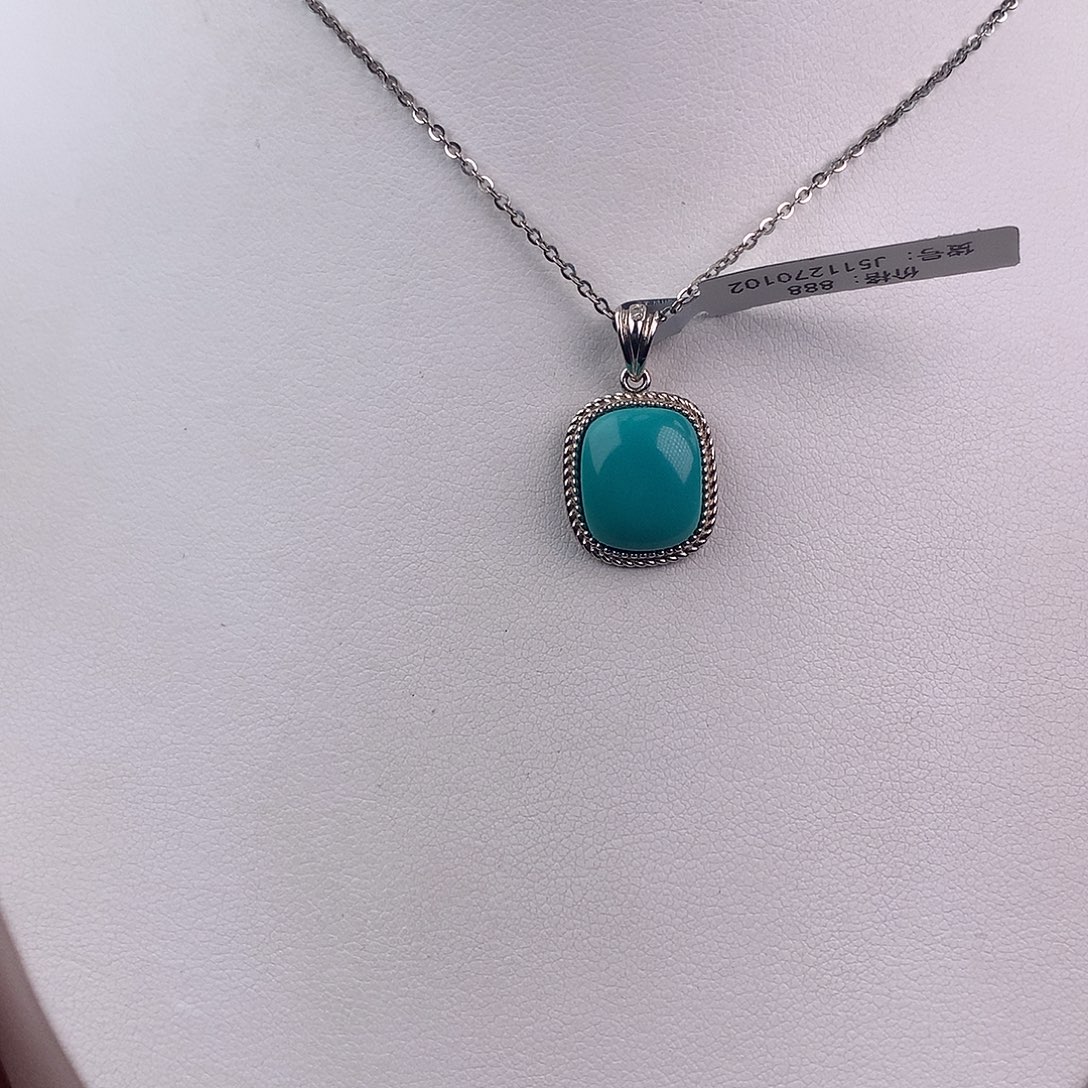 @***芳绿松石银S925镶嵌颈饰