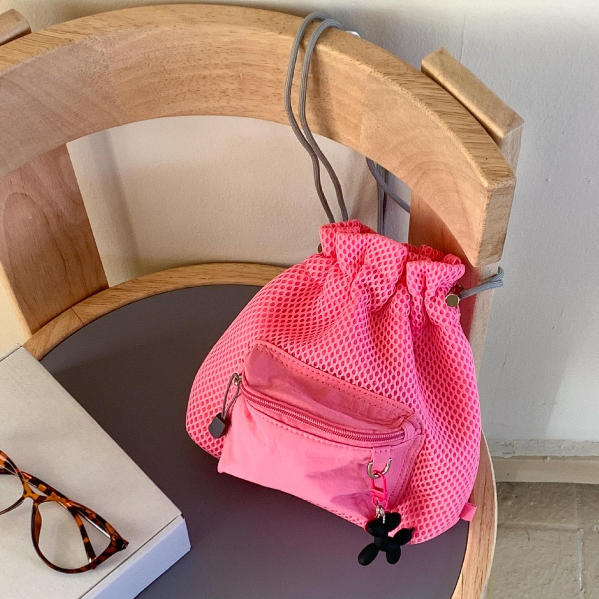 【旧邮札】小斜挎包格网眼布春夏款2025休闲创意少女单肩包抽绳褶皱