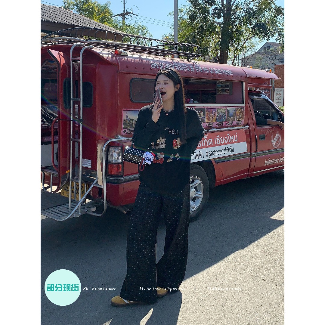 知葵微胖定制【现货-波点裤】春夏韩系波点高腰休闲裤12244XXK6978